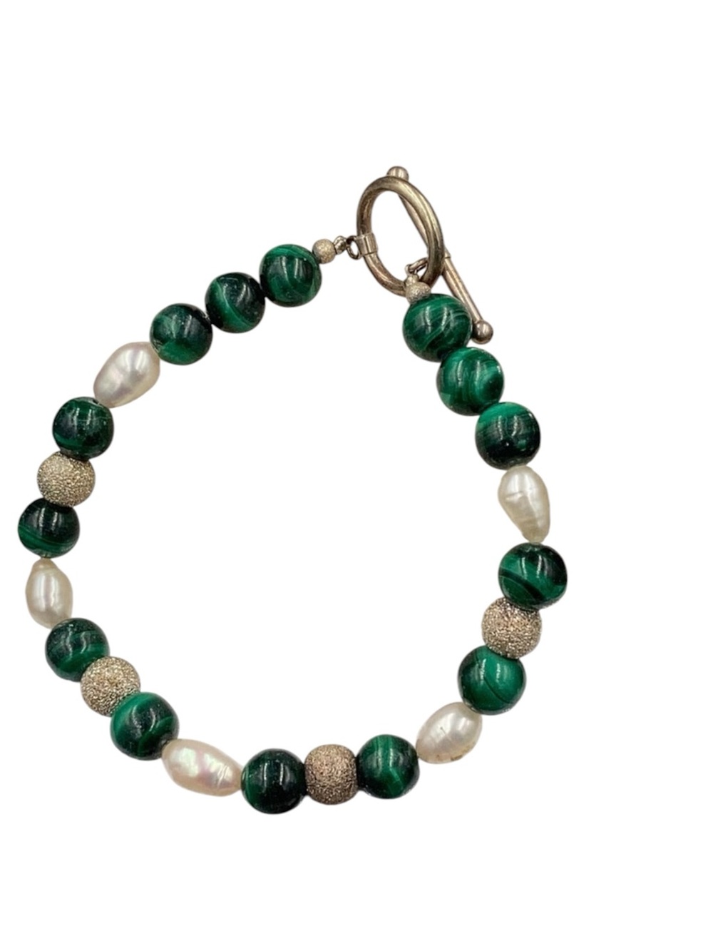 Sterling Malachite Genuine Pearl Bracelet Artisan OOAK